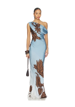 ROCOCO SAND One Shoulder Maxi Dress in Blue. Size M. Also in XXS, XS.