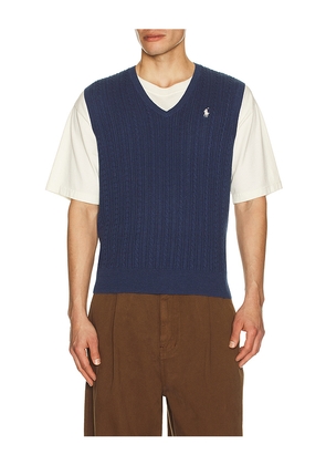 Polo Ralph Lauren Sleeveless Featherweight Cable Knit V-Neck Sweater Vest in Navy. Size L. Also in XL/1X, XXL/2X.