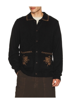 Rhythm Whip Stitch Button Up Knit Polo in Black. Size M. Also in S, XL/1X.