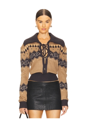 Understated Leather Nordic Cowboy Sweater in Tan. Size M. Also in XS, S, L.