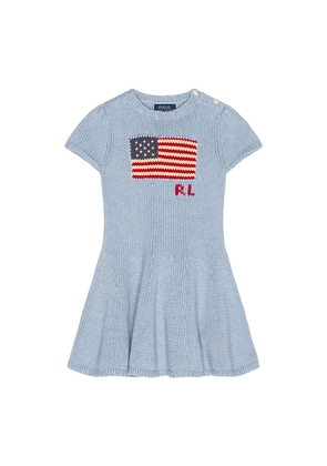 Polo Ralph Lauren Short Sleeve Combed Cotton Flag Sweater Dress in Blue. Size 2. Also in 3, 5, 6.