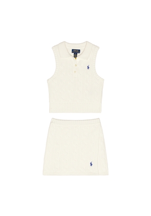 Polo Ralph Lauren Sleeveless Cotton Cable Knit Sweater With Skirt in White. Size 2. Also in 3, 4, 5, 6.
