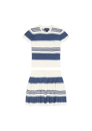 Polo Ralph Lauren Short Sleeve Cotton Mini Cable Knit Striped Shirt With Skirt in Blue. Size 2. Also in 3, 4, 5.