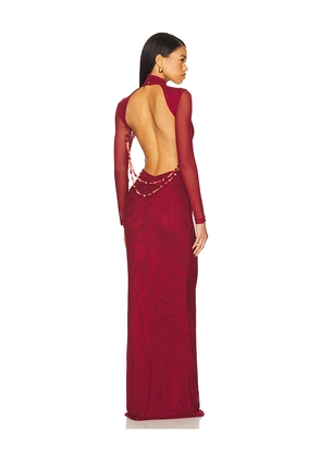 Yellow The Label Salome Beaded Dress in Burgundy. Size S. Also in L.