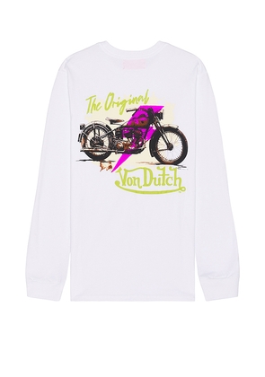 Von Dutch Biker Shop Graphic Long Sleeve Tee in White. Size XL/1X. Also in M, XXL/2X.