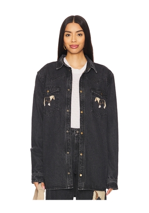 Understated Leather Horsey Shirt in Black. Size M. Also in S.