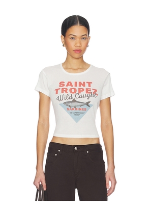 The Laundry Room Saint Tropez Sardines Baby Tee in White. Size L. Also in XS, S, M, XL.