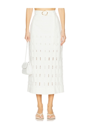 AMUR Jay Textured Midi Skirt in White. Size 2. Also in 10, 6, 8.