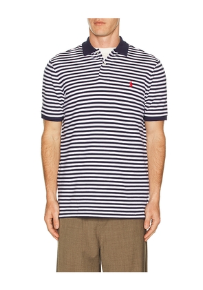 Polo Ralph Lauren Short Sleeve Mesh Polo Classic Fit White Stripe in Navy. Size L. Also in M, S, XL/1X, XXL/2X.