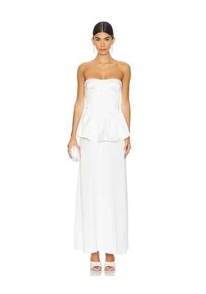WeWoreWhat Corset Peplum Maxi Dress in White. Size 00. Also in 0, 6, 8, 10.