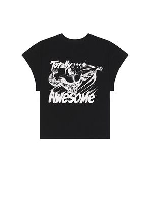 Y,IWO Totally Awesome Cap Sleeve Tee in Black. Size M. Also in L, XL/1X.