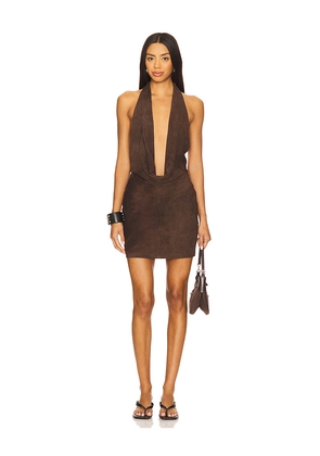 Understated Leather Liv Dress in Brown. Size M. Also in S, XS, L, XL.