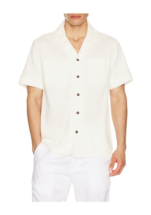 Polo Ralph Lauren Short Sleeve Cotton Linen Waffle Knit Andy Camp Shirt in White. Size L. Also in S, XL/1X, XXL/2X.