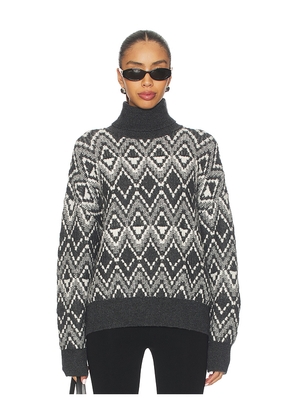 Varley Ida Relaxed Fairisle Rollneck Sweater in Charcoal. Size L. Also in S, M, XL.