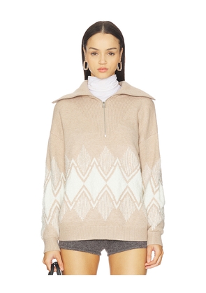 Varley Betty Jacquard Half Zip Sweater in Taupe. Size M. Also in S, XS, L, XL.