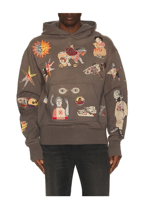 Samuel Zelig Collage Hoodie in Taupe. Size M. Also in S, L, XL/1X.