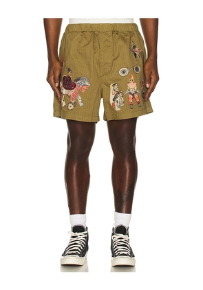 Samuel Zelig Collage Short in Olive. Size M. Also in S, L.