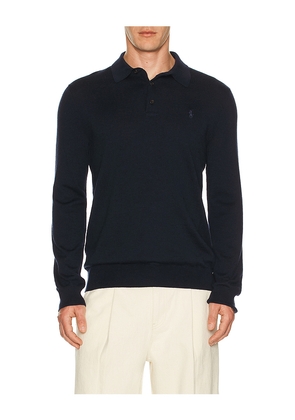 Polo Ralph Lauren Long Sleeve Merino Wool Button Placket Polo Sweater in Navy. Size L. Also in S, M, XL/1X.