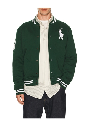 Polo Ralph Lauren Fleece Big Pony Baseball Jacket in Dark Green. Size L. Also in M, S, XL/1X.