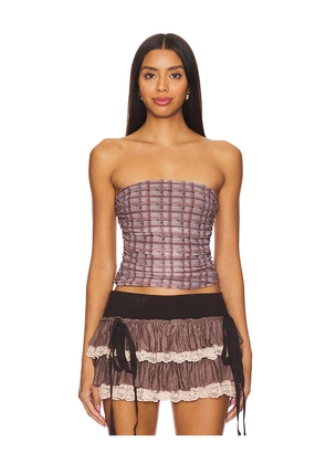 Zemeta Checkered Tube Top in Brown. Size XS. Also in S.