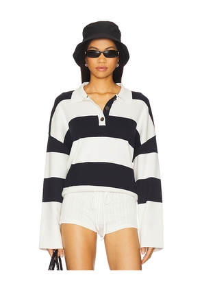 White & Warren Rugby Polo Top in White,Navy. Size L. Also in S.