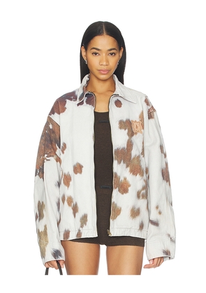 WE11DONE Cowhide Print Work Jacket in Light Grey. Size L. Also in XS, S, M.