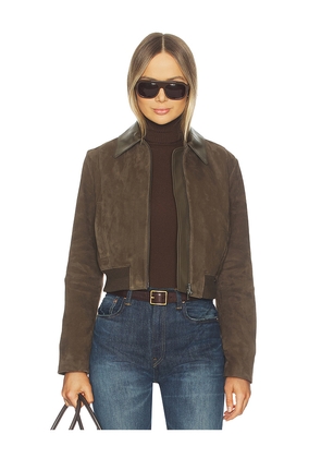 Vince Suede Shrunken Bomber in Chocolate. Size M. Also in L.