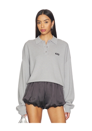 ROTATE Slinky Knit Polo in Grey. Size M. Also in XS, S.