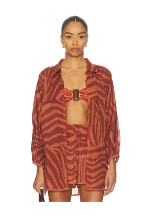 Vix Swimwear Mori Long Sleeve Blouse in Brown. Size M. Also in XS, S, L.