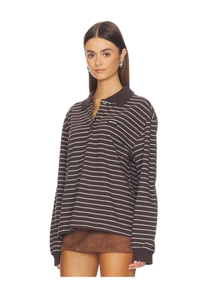 ROTATE Pique Longsleeve Polo in Brown. Size L. Also in XS, S, M, XL.