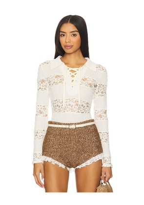 Yuhan Wang Collared Stripe Lace Polo Top in Ivory. Size M. Also in L, XL.