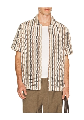 Vince Beach Stripe Short Sleeve Shirt in Brown. Size L. Also in S, M, XL/1X, XXL/2X.