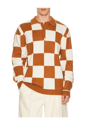 Rhythm Rhumba Check Knit Polo in Brown. Size L. Also in M, S, XL/1X.