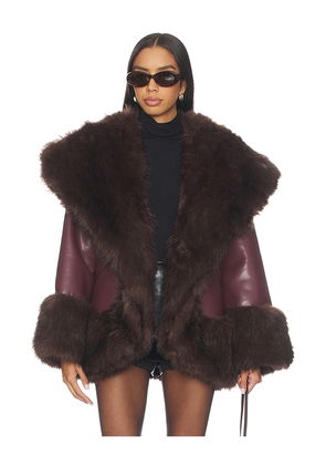 WeWoreWhat x REVOLVE Cocoon Faux Fur Jacket in Burgundy. Size M. Also in L, S, XS.