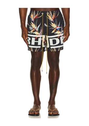 Rhude Regatta Club Hawaiian Swim Short in Black. Size M. Also in S, L, XL/1X, XXL/2X.