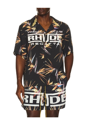 Rhude Regatta Club Hawaiian Shirt in Black. Size M. Also in S, L, XL/1X, XXL/2X.