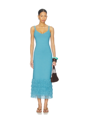 AMUR Decker Fringe Midi Dress in Blue. Size M. Also in XS, S.