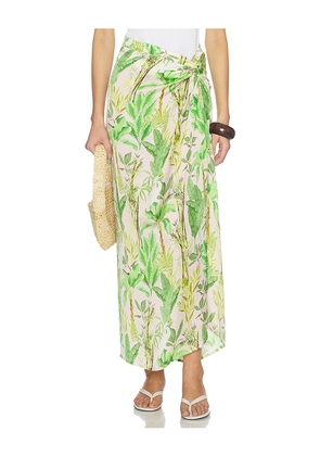 Verandah Hand Draped Tropical Maxi Skirt in Green. Size L. Also in M, S, XL.
