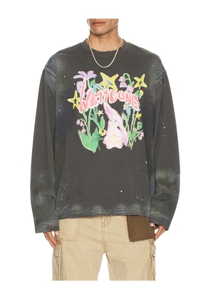 WE11DONE Dirty Painting Long Sleeve T-Shirt in Grey. Size L. Also in S, M, XL/1X.