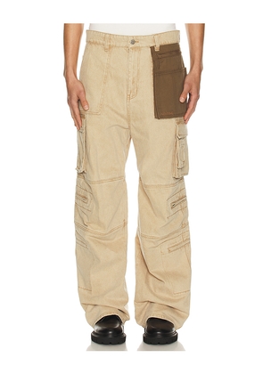 WE11DONE Washed Cargo Trousers in Brown. Size L. Also in S, M, XL/1X.