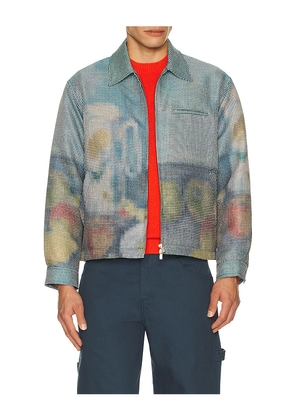 vowels Abstract Fruit Zip Up Work Jacket in Blue. Size 3. Also in 2, 4.
