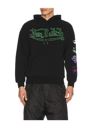 Von Dutch Logo Sleeve Patches Hoodie in Black. Size M. Also in L, S.