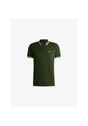 Mens Boss Logo-Embroidered Stripe Cotton-Piqué Polo Shirt