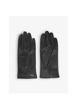 Womens Boss Logo-Plaque Leather Gloves