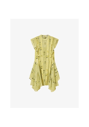 Womens Allsaints Fleur Floral-Print Asymmetric-Hem Woven Mini Dress