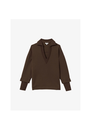 Womens Reiss Bernie Open-Collar Relaxed-Fit Stretch-Woven Jumper