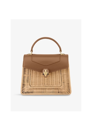 Womens Bvlgari Serpenti Forever Medium Leather and Wicker Top-Handle Bag