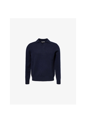 Mens Soft Goat Polo-Collar Relaxed-Fit Cashmere Jumper