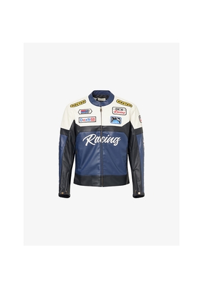 Mens Duke & Dexter Dr Moto Racing Regular-Fit Faux-Leather Jacket