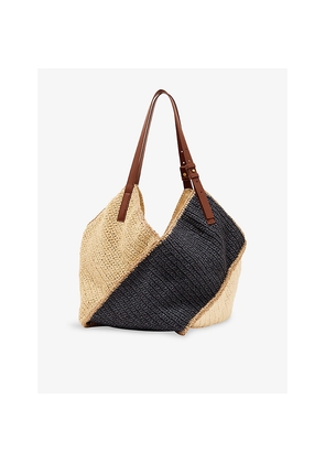 Womens Reiss Farrah Diagonal-Seam Raffia Tote Bag